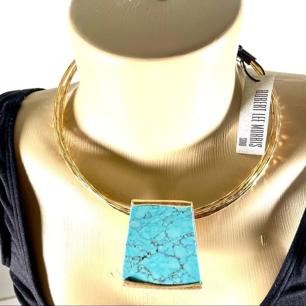 NWT Robert Lee Gold Blue Lapis Choker Necklace New